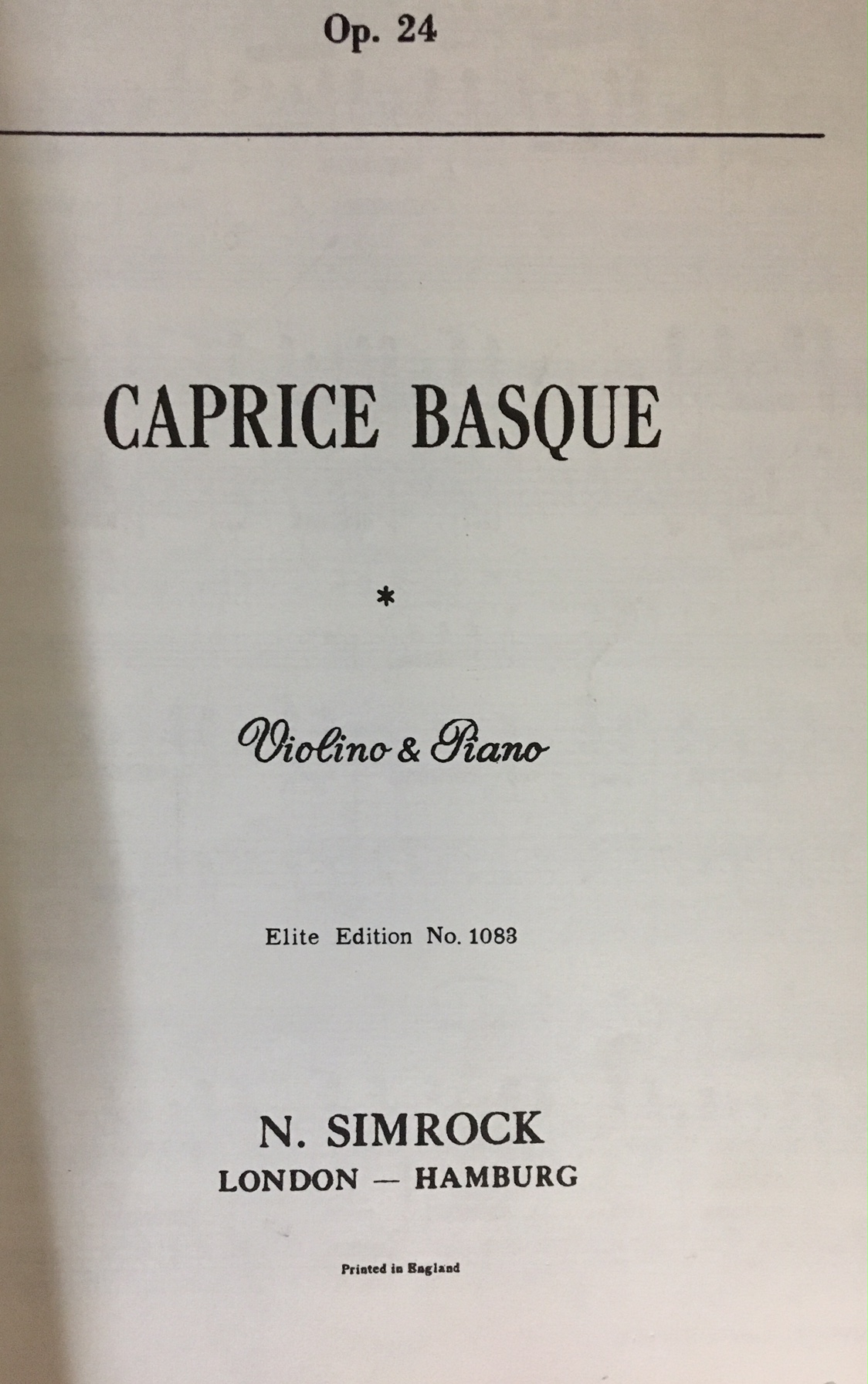 Sarasate, Pablo de Caprice basque op.24 : for violin and piano