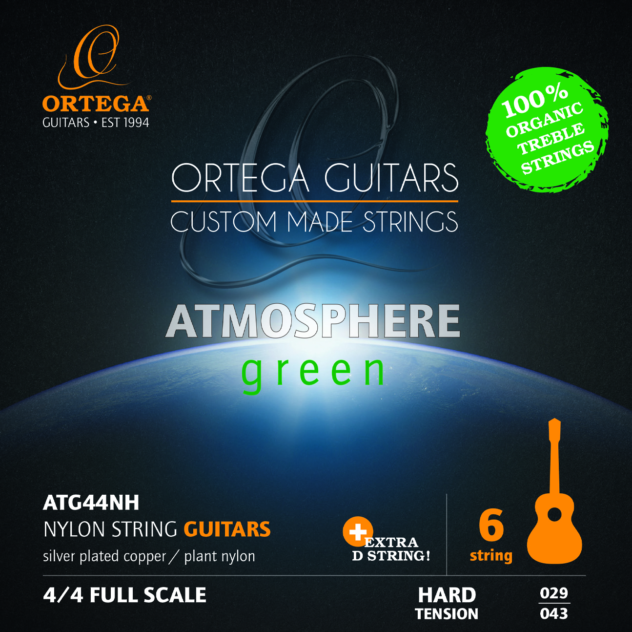 ORTEGA ATG44NH Green Series Organic Nylon Hard   Extra D Saite